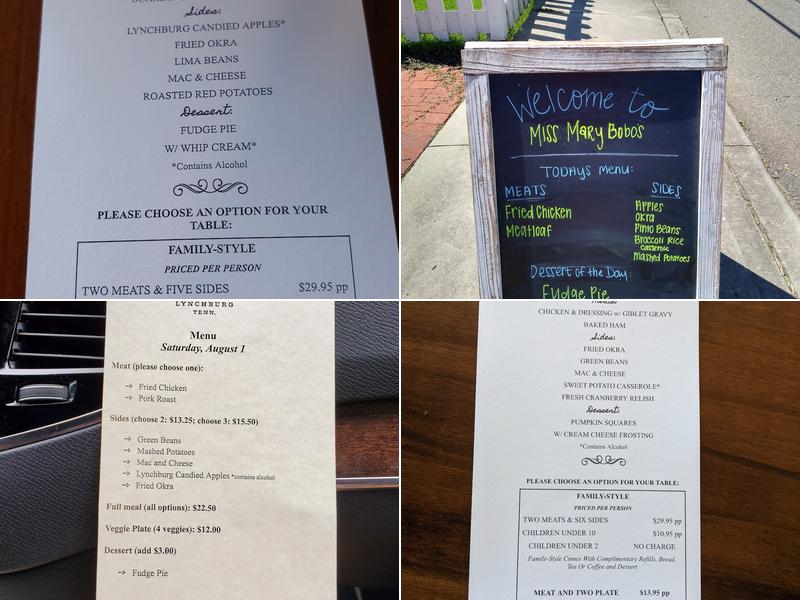 Miss Mary Bobo's Restaurant Menu