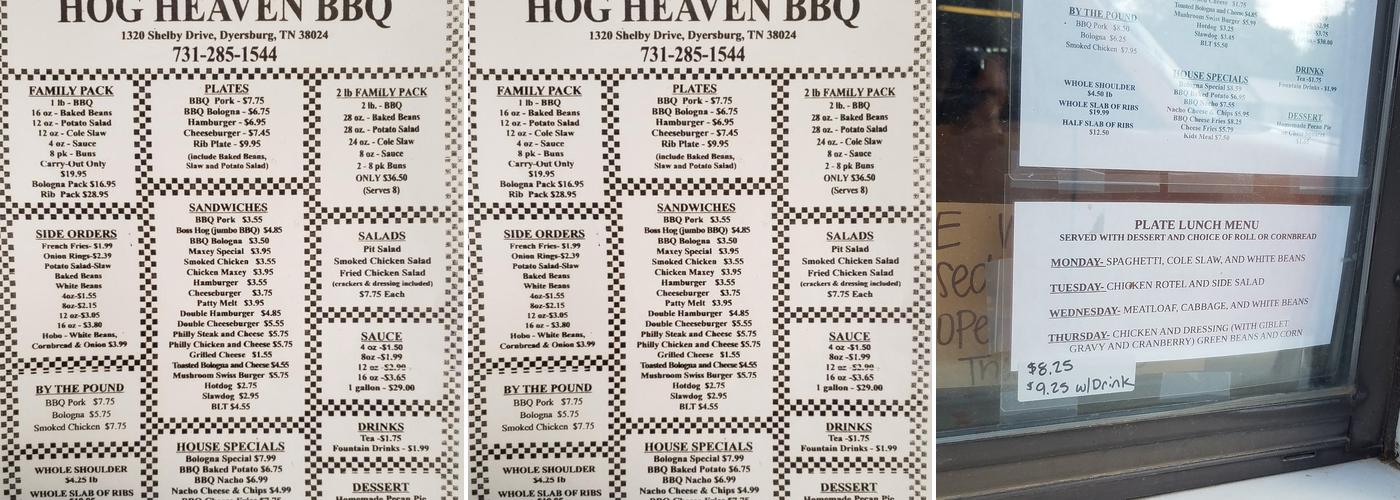 Hog Heaven Menu