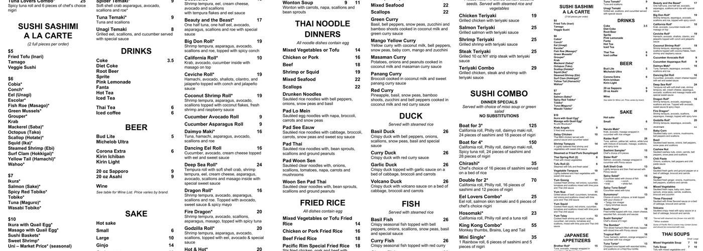 Pacific Rim Menu