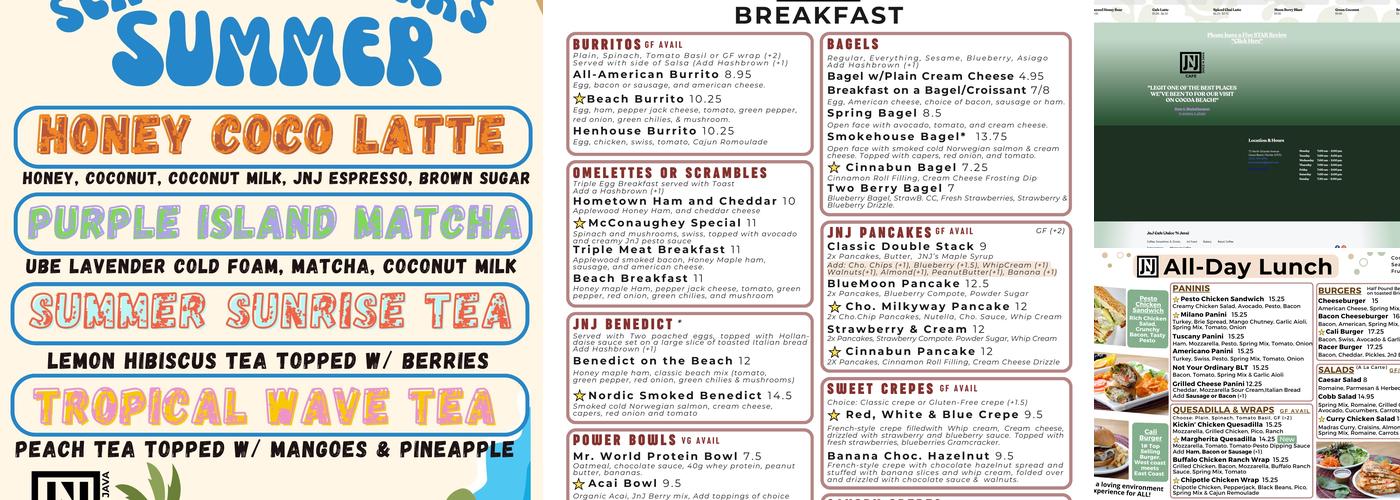 JNJ Cafe ( Juice 'N Java ) Menu