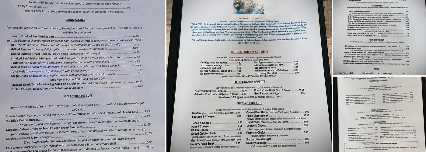 Muddie's Diner Menu