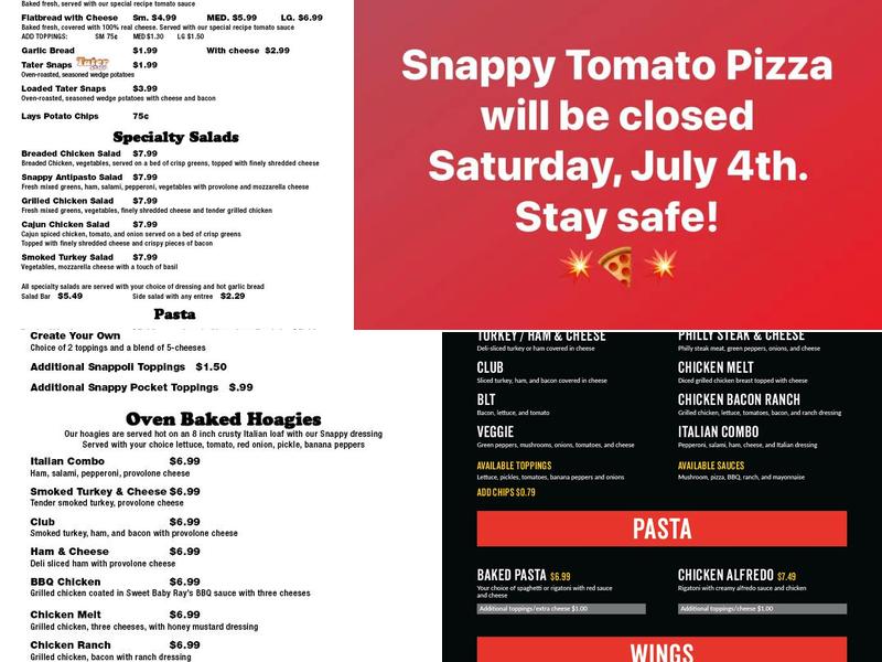 Snappy Tomato Pizza Menu