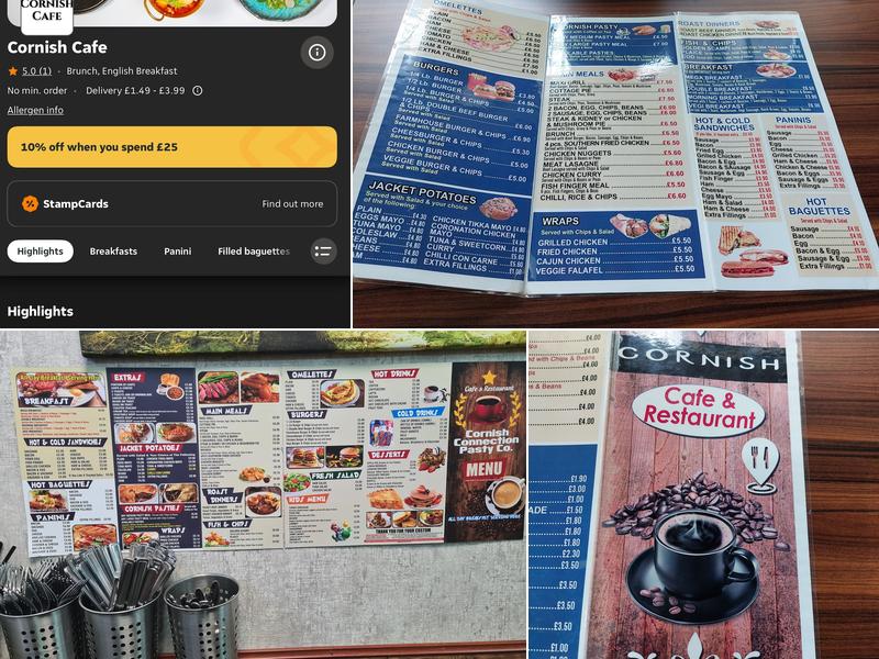 Cornish Connection Pasty Menu