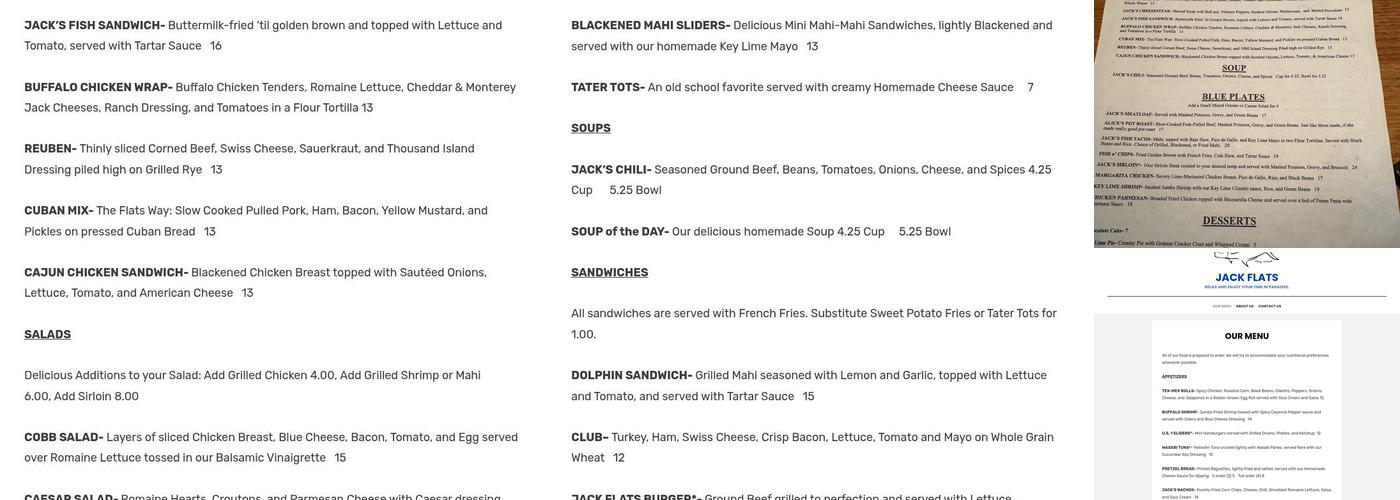 Jack Flats Menu