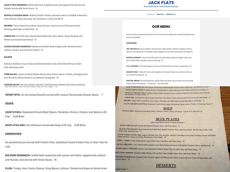 Jack Flats Menu
