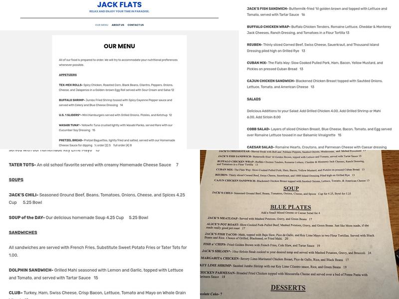 Jack Flats Menu