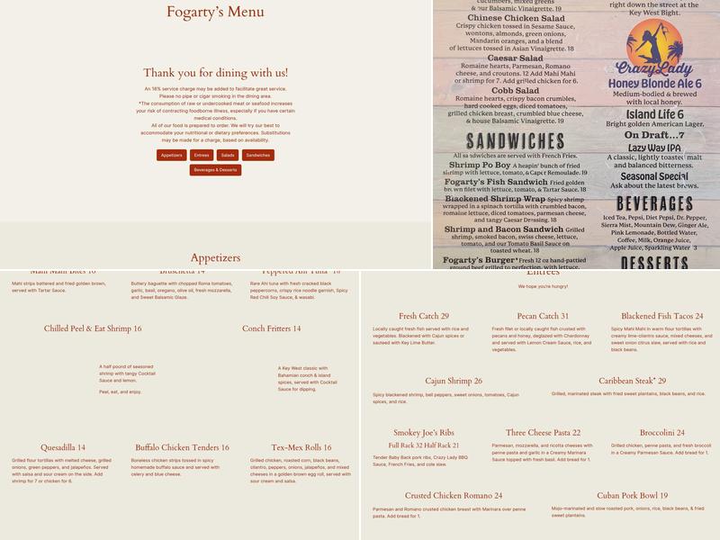 Fogarty's Menu