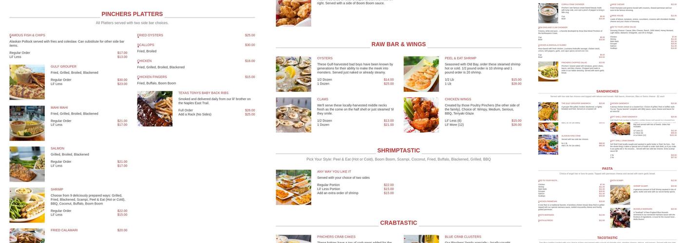 Pinchers Menu