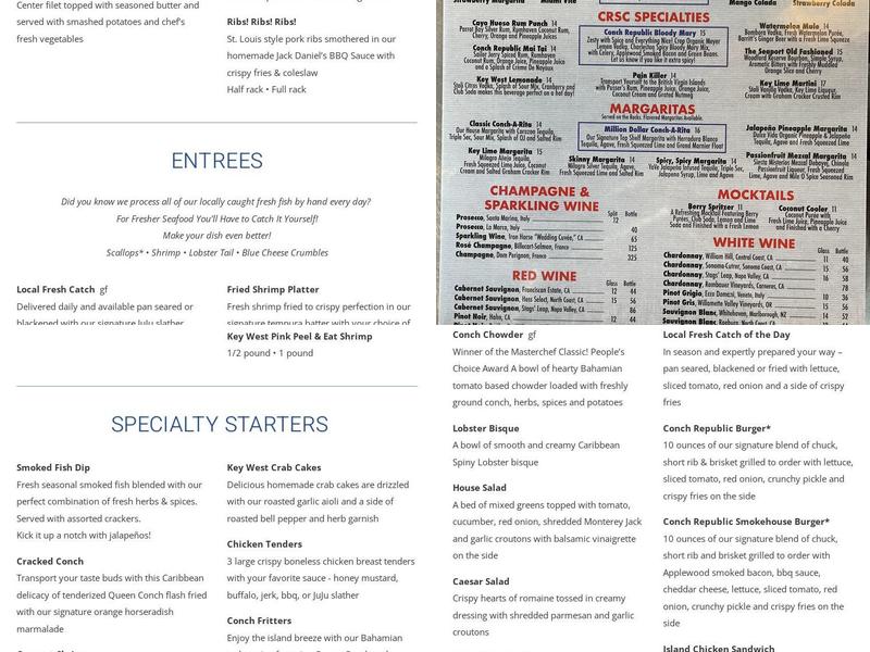 Conch Republic Seafood Company Menu