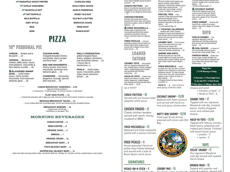 Pickles Pub Key West Menu
