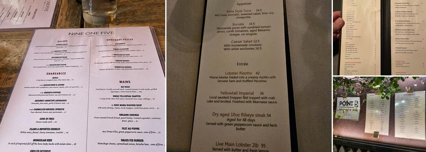 Nine One Five Menu