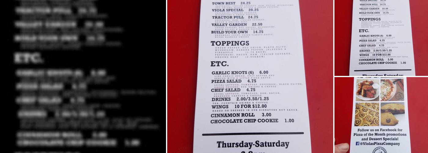 Viola's Pizza Company Menu