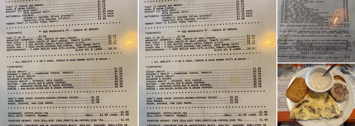 Tony's Place Menu