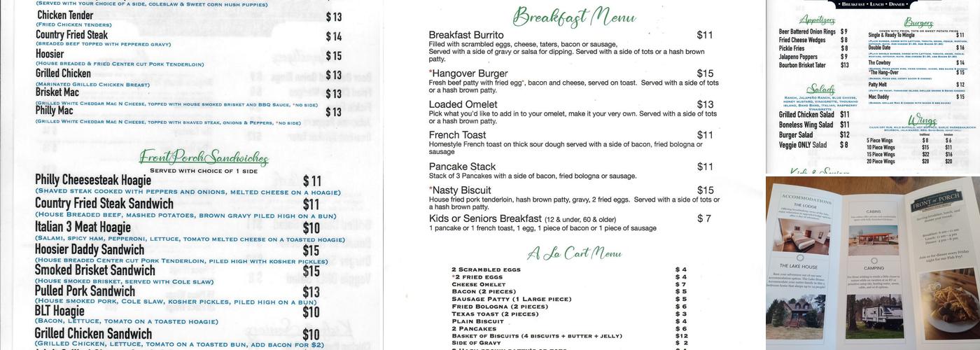 Front Porch Restaurant Menu