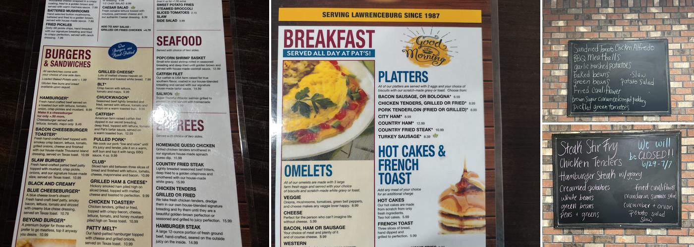 Pat's Cafe Menu