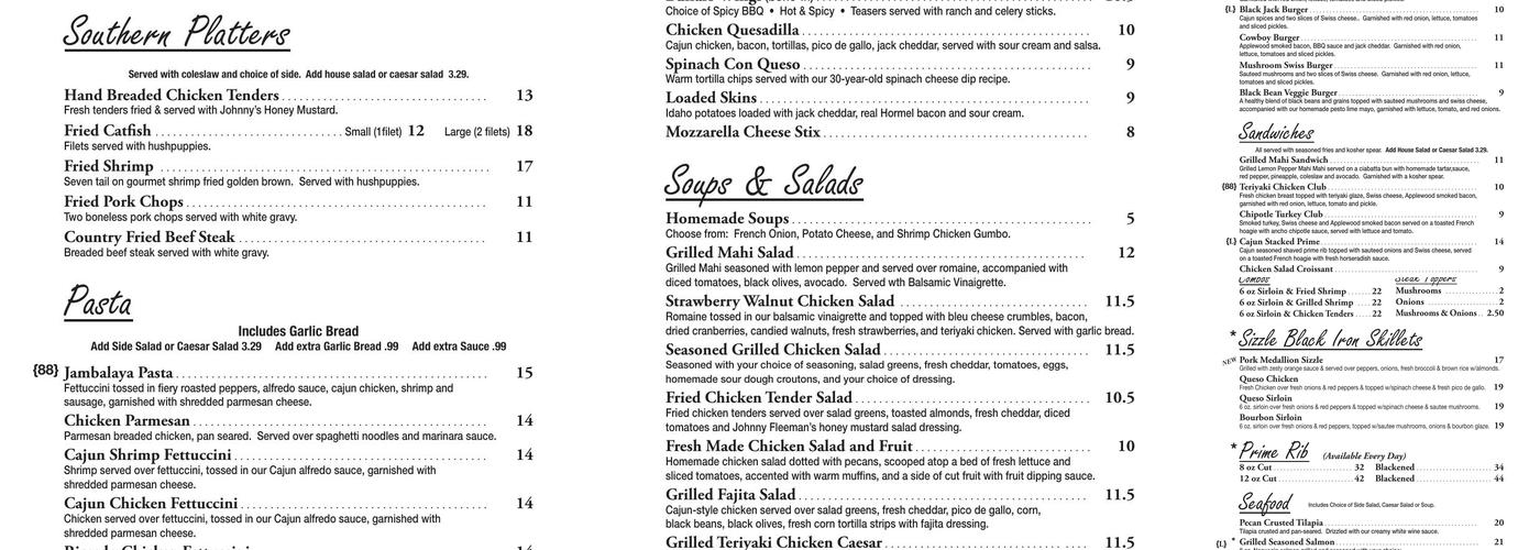 Legends Steakhouse Menu