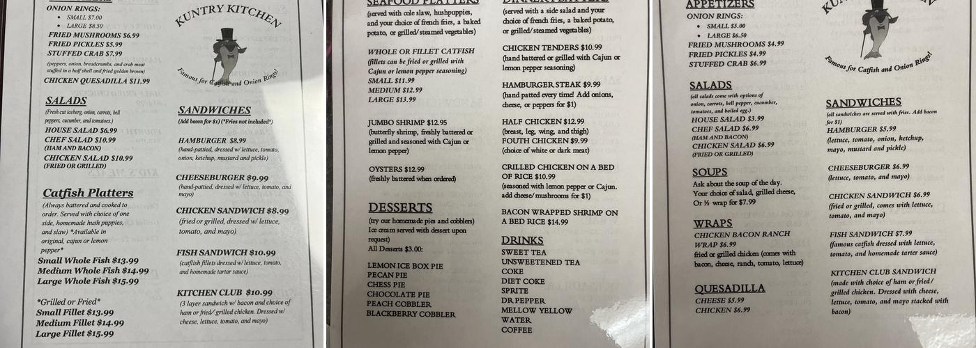 Kuntry Kitchen Menu