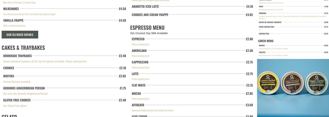 Grounds Café Birches Valley Menu