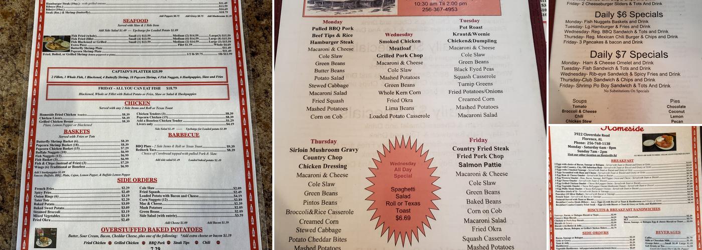 Homeside Restaurant - Huntsville Rd. Menu