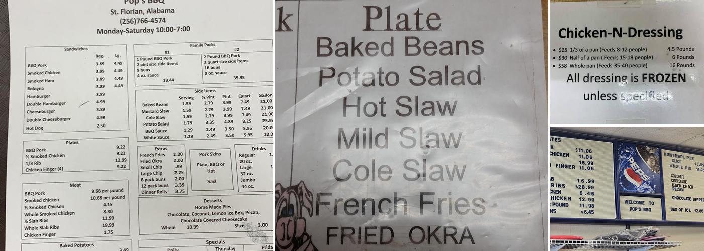 Pop's Barbeque Menu