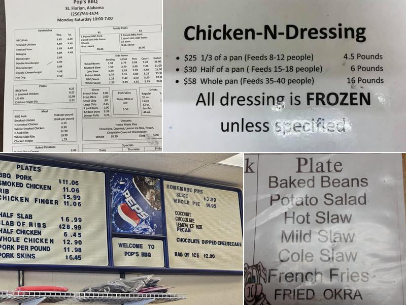 Pop's Barbeque Menu