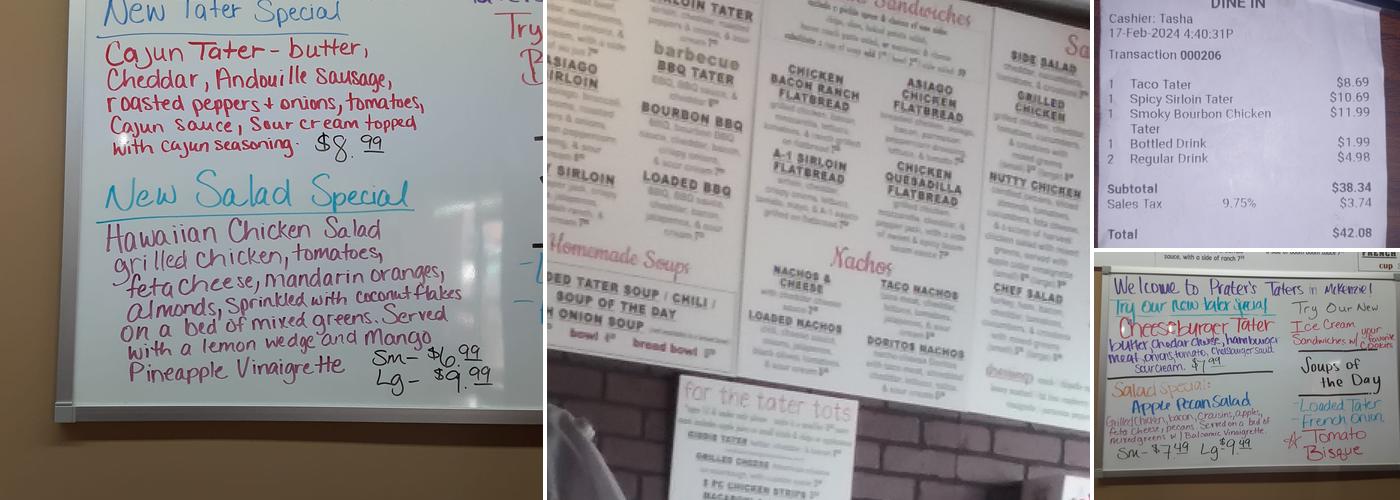 Prater's Taters Menu