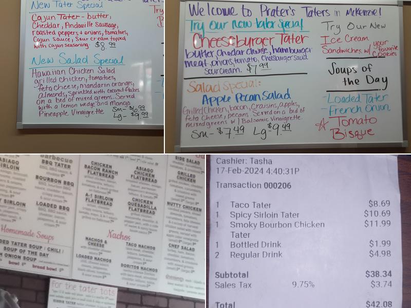 Prater's Taters Menu