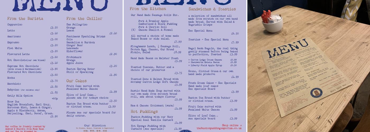 Buxton Pudding Emporium Menu