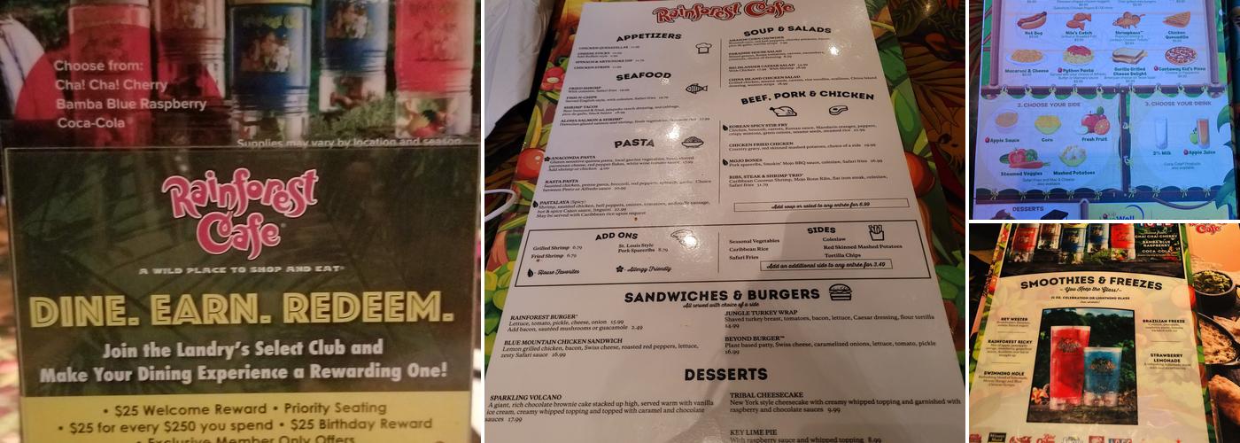 Rainforest Cafe Menu