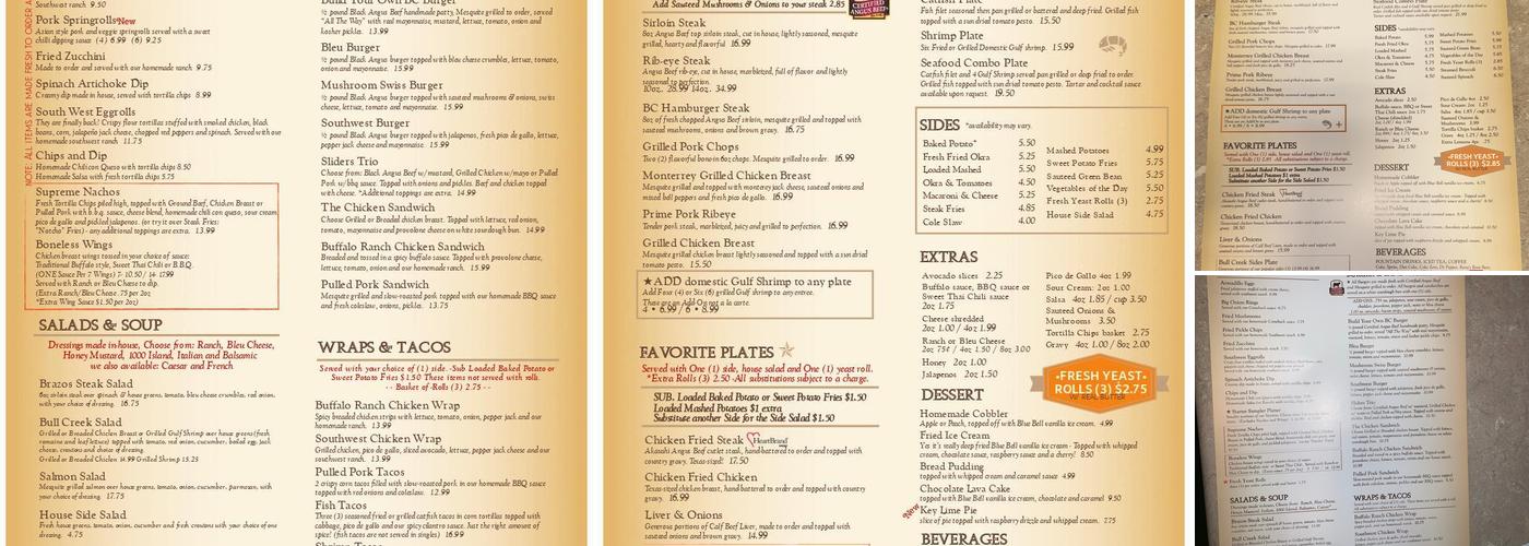 Bull Creek Cafe & Grill Menu