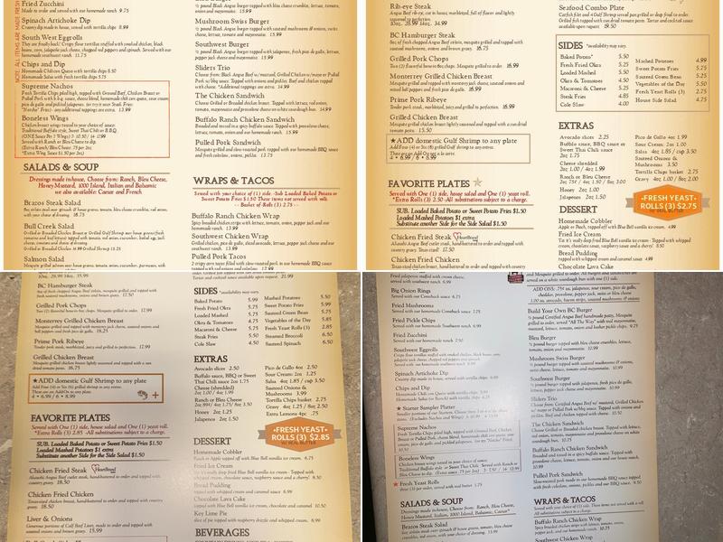 Bull Creek Cafe & Grill Menu