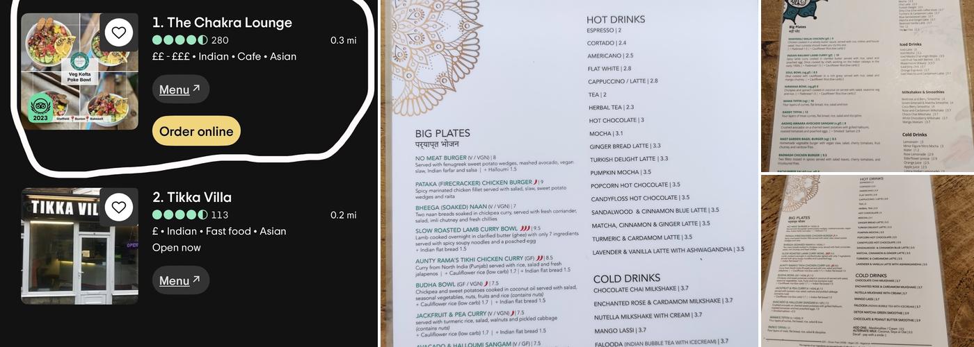 The Chakra Lounge Menu