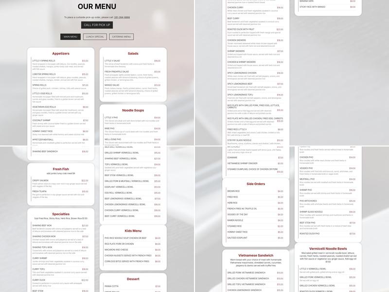 Little V Vietnamese Bistro Menu