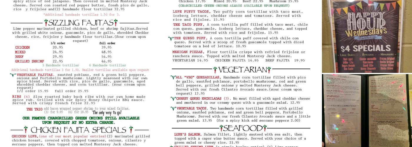 Lupe Tortilla Menu