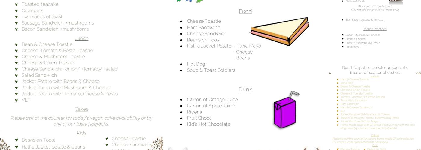 Cafe at Poole's Cavern Menu