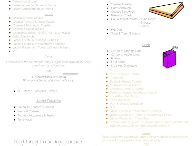 Cafe at Poole's Cavern Menu