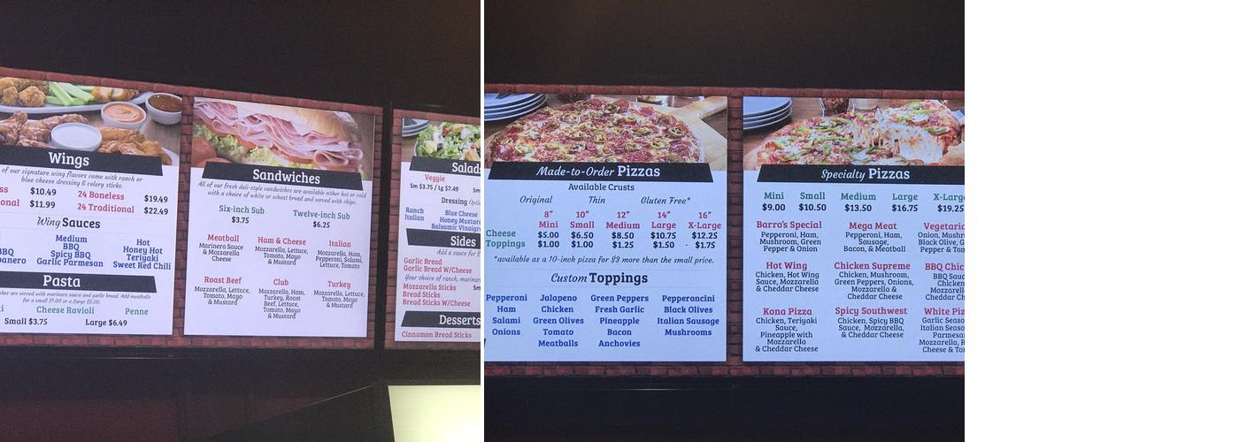 Barro's Pizza Menu