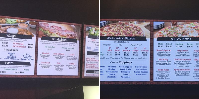 Barro's Pizza Menu