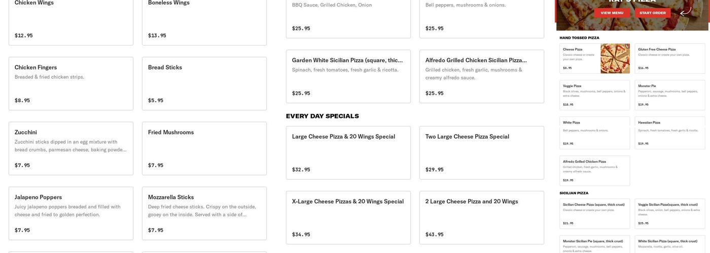 Ray's Pizza Menu