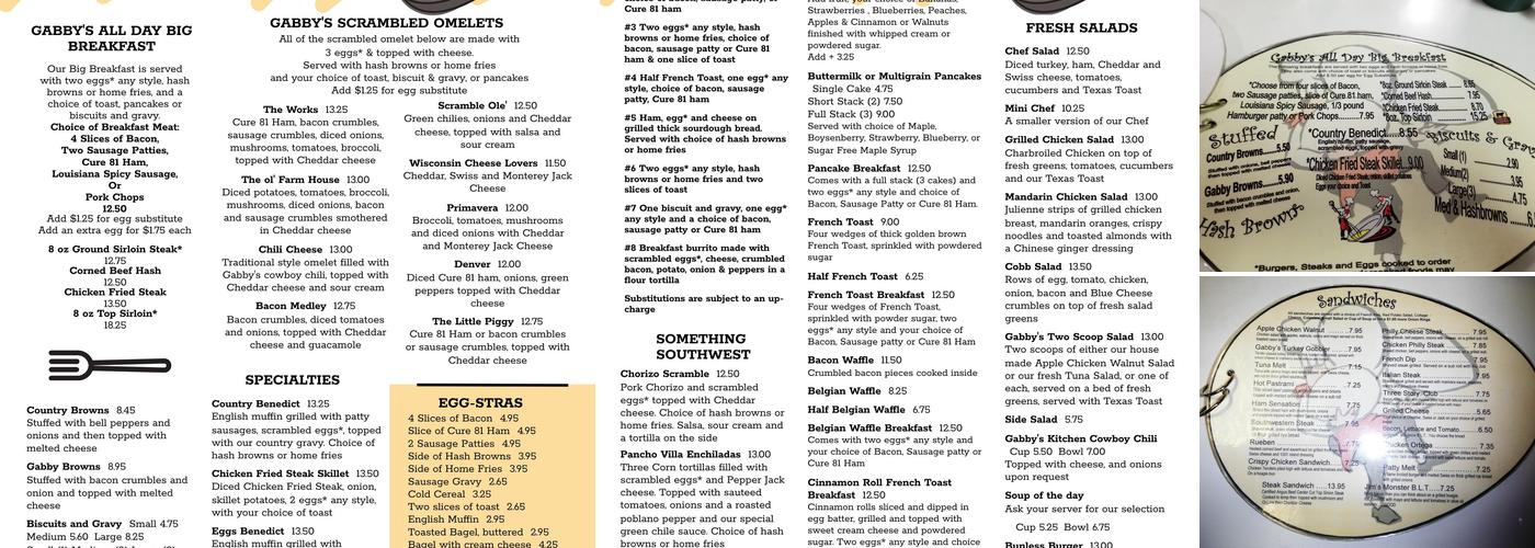 Gabby's Kitchen Menu