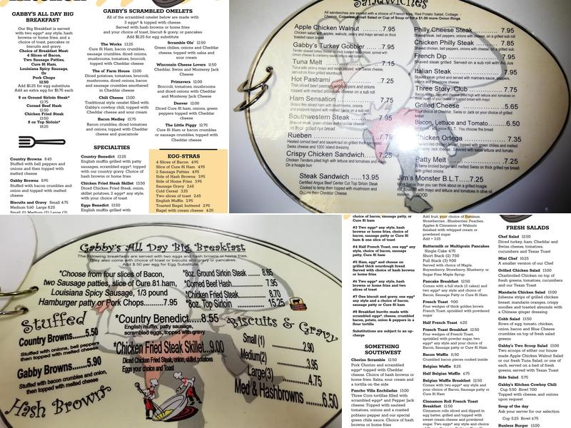 Gabby's Kitchen Menu