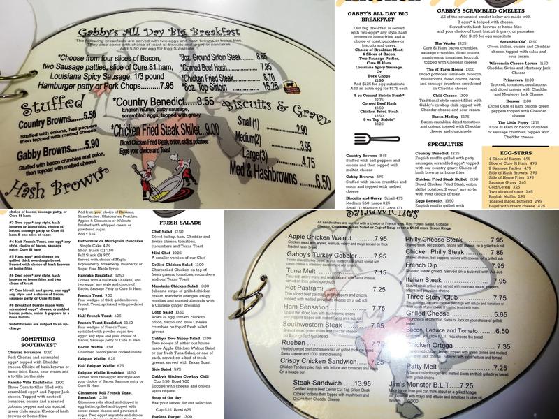 Gabby's Kitchen Menu