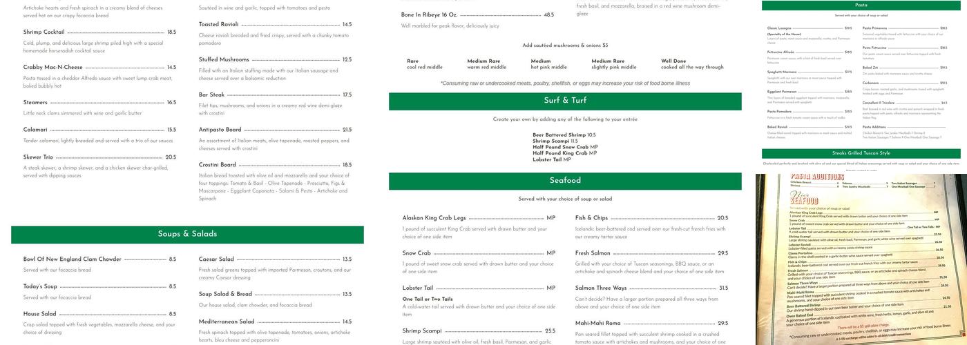 Nic's Italian Steak & Crab House Menu