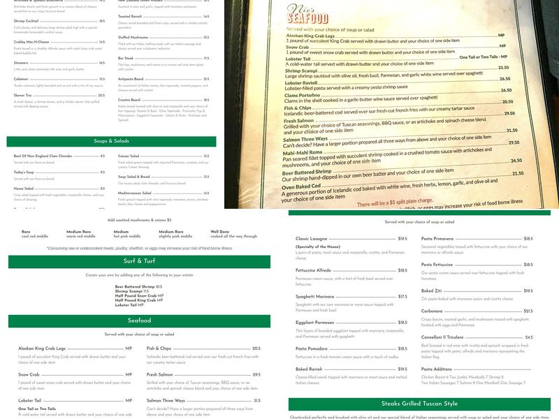 Nic's Italian Steak & Crab House Menu