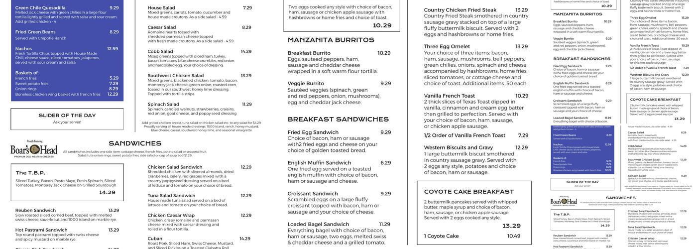 Manzanita Grille Menu