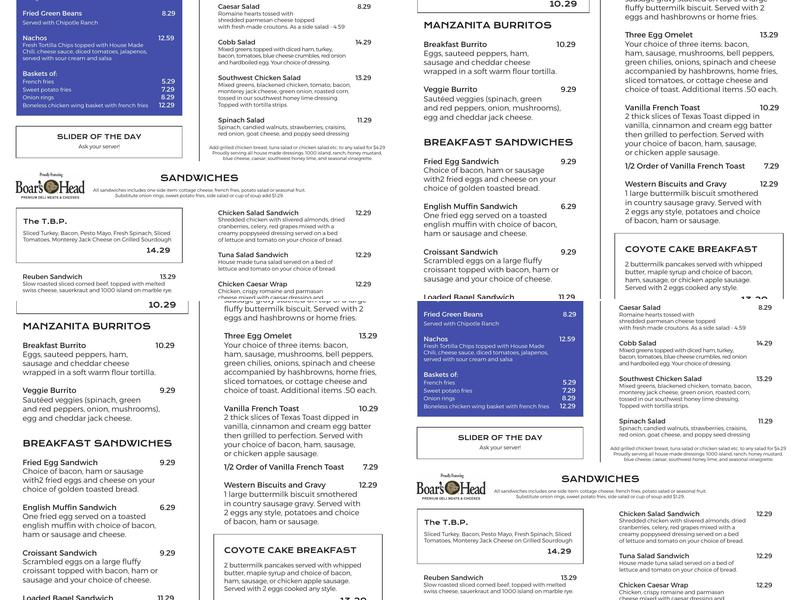 Manzanita Grille Menu