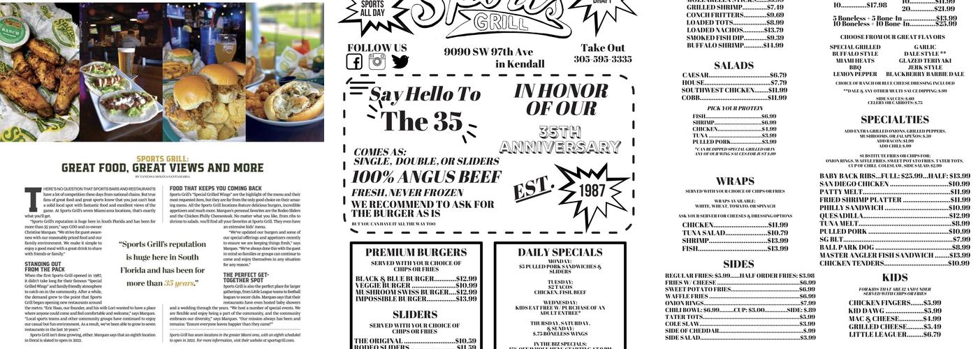 Sports Grill Palmetto Golf Course Menu