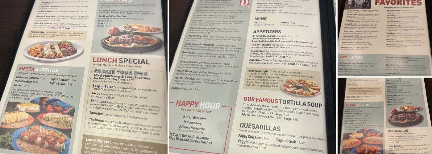 El Fenix Menu