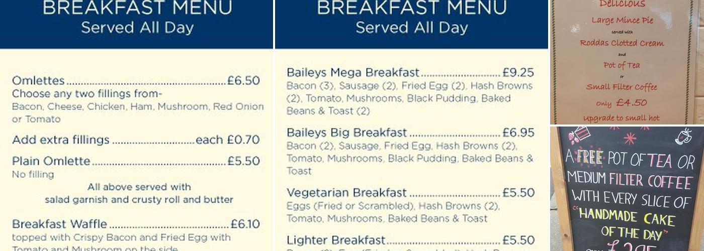 Baileys Of Alnwick Menu