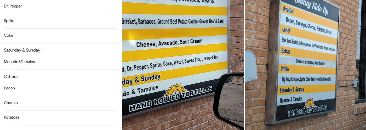 Sunny Side Up Cafe Menu